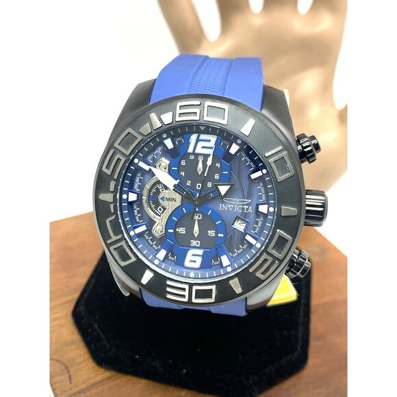 Invicta Men's Watch 22812 Pro Diver Quartz Chronograph Blue Black Rubber Strap - Picture 1 of 15